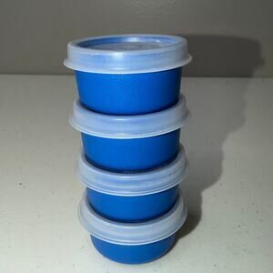 Vintage Set 4 Tupperware Mini Bowls Smidgets Pill Box 1oz 1463 Blue Sheer Lid